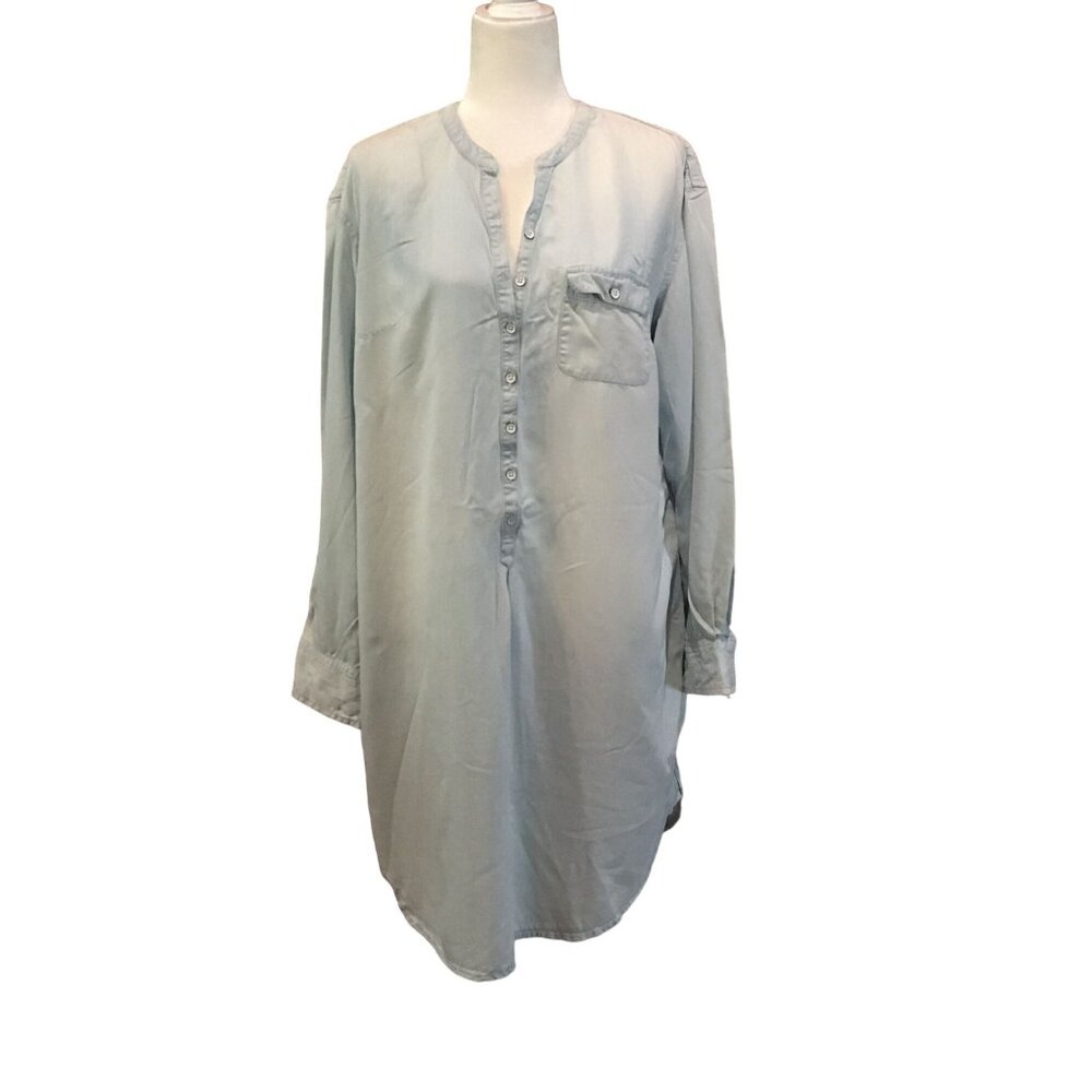Merona Womens Long Sleeve Button-Down Tunic XL Light Blue